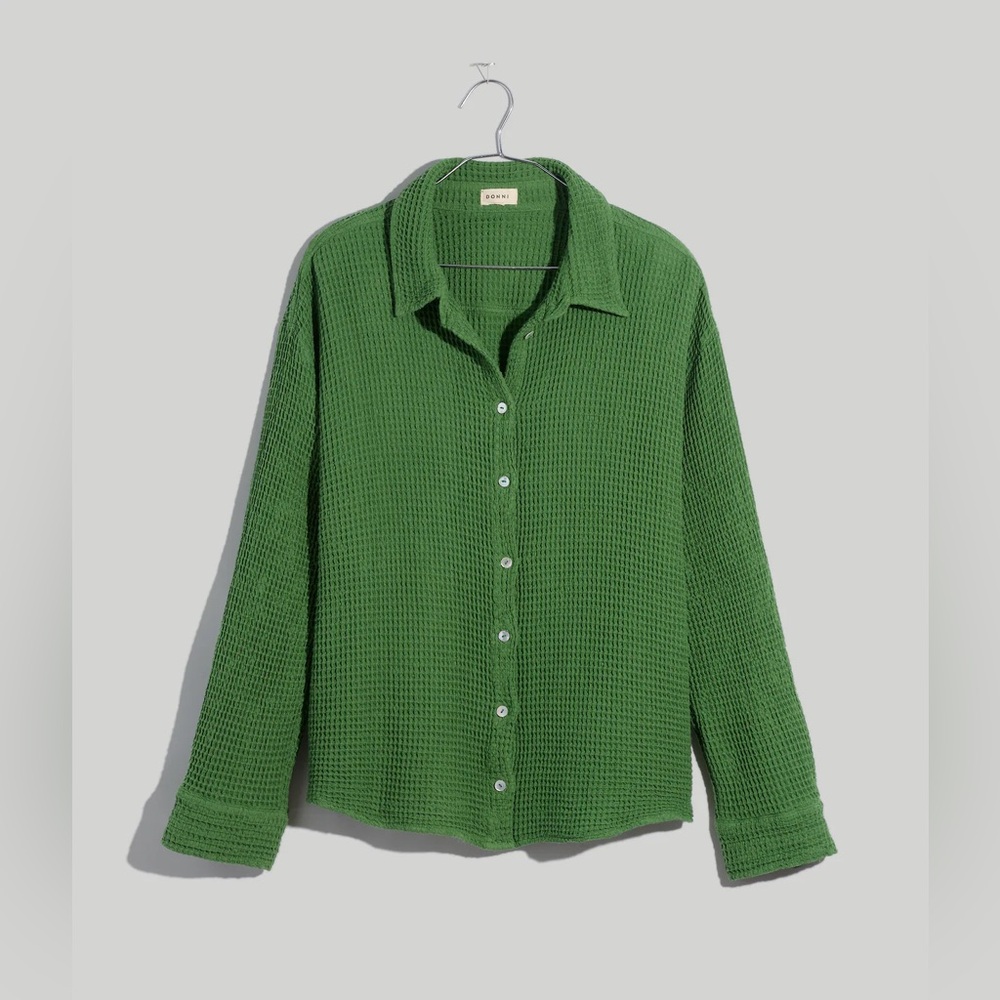 donni waffle oversized button down - matcha green - L - EUC